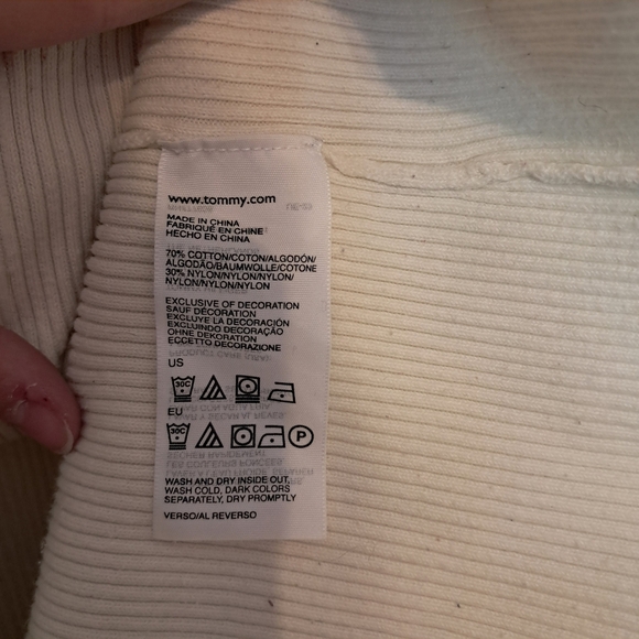Tommy Hilfiger 1/2 Zip White/Ivory Cotton Knit Sweater Half Zip Mock Neck - Picture 6 of 7